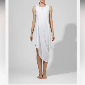 Biasa white linen  APIA - TILTED ASYMMETRIC SLEEVELESS DRESS Medium